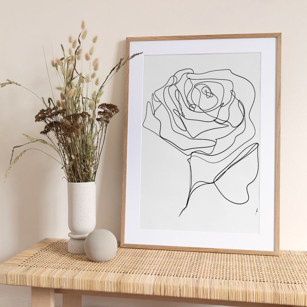 ROSE ONE-LINE DRAWING - Art Print by Ankie Kooi