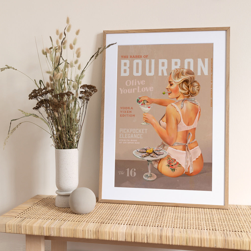 Bourbon Babe Vol 16 Vintage Vodka Martini Pin Up Girl - Art Print by The Whiskey Ginger