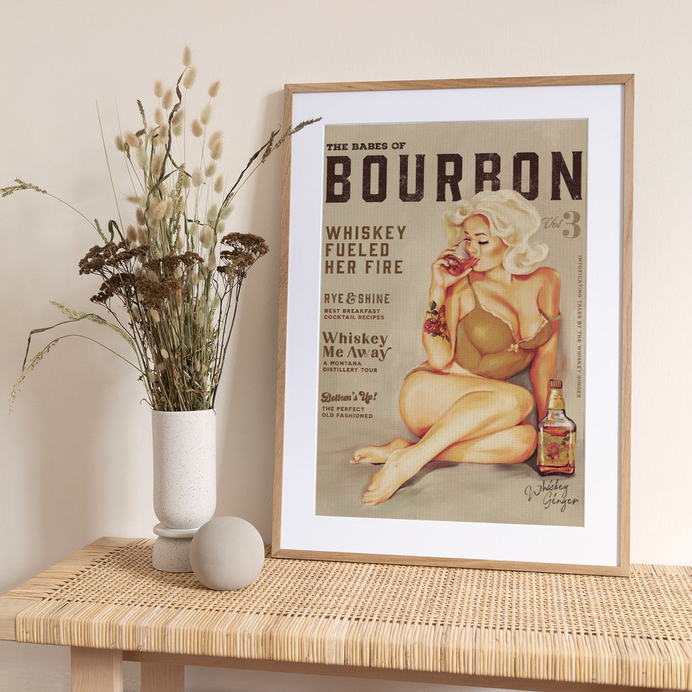 Bourbon Wall Art. Sexy Vintage Pin Up Girl Drinking Whiskey - Art Print by The Whiskey Ginger