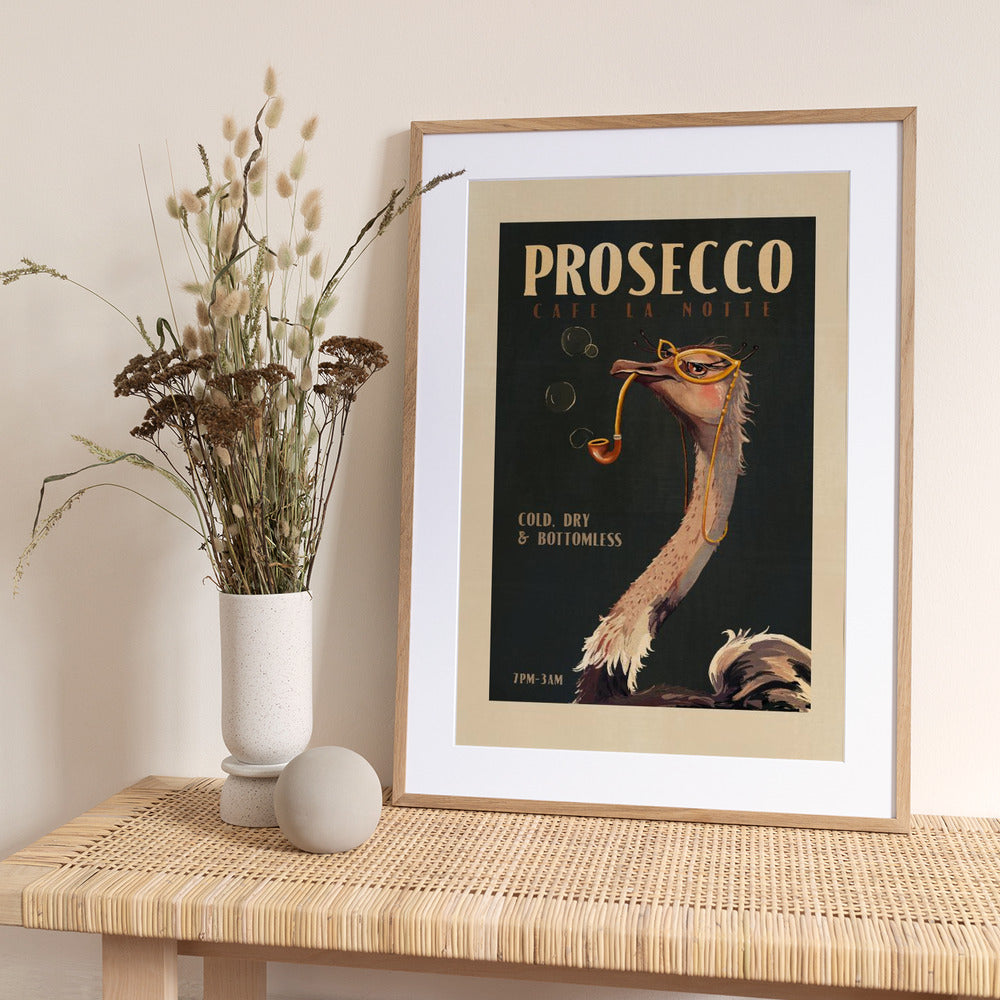 Art Deco Prosecco Wall Art Of An Ostrich - Art Print by The Whiskey Ginger