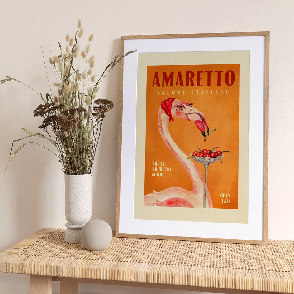Amaretto Flamingo Art Deco Italian Cafe Travel Art - Art Print by The Whiskey Ginger