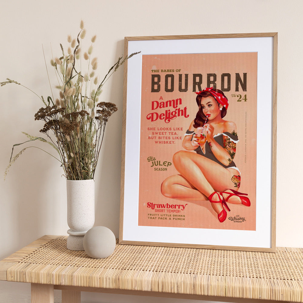 Bourbon Babes Vol 22 Vintage Pinup Girl Drinking A Cocktail - Art Print by The Whiskey Ginger