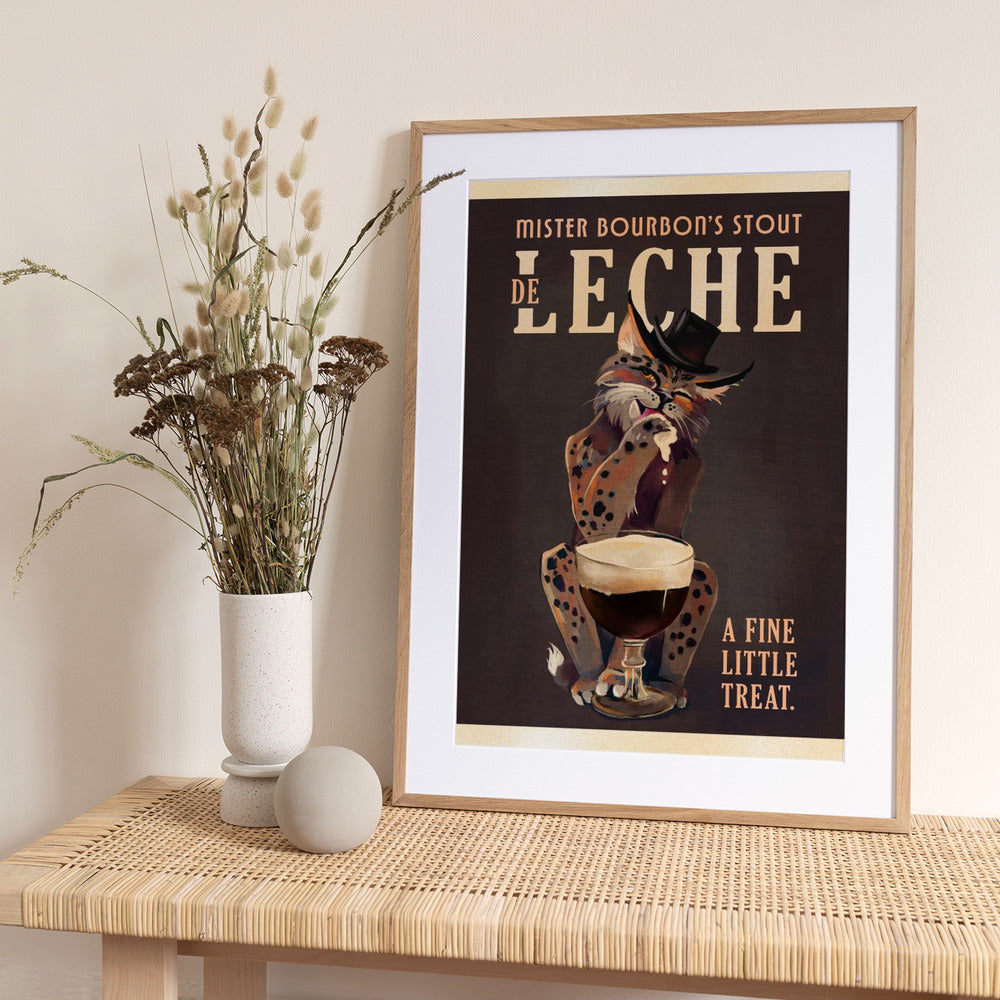 Bourbon De Leche Guinness Style Cat Art - Art Print by The Whiskey Ginger
