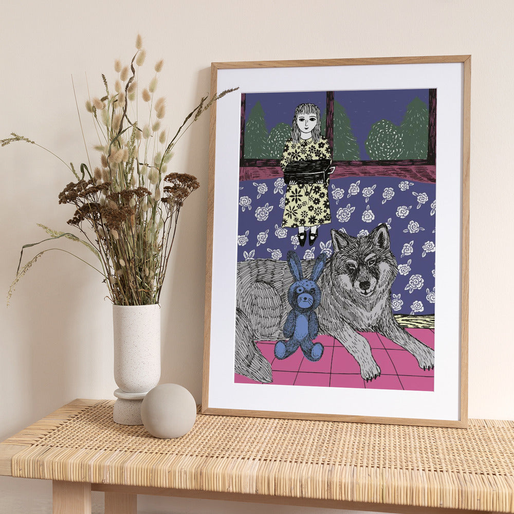 Girl With Wolf - Art Print by Kasia Walentynowicz