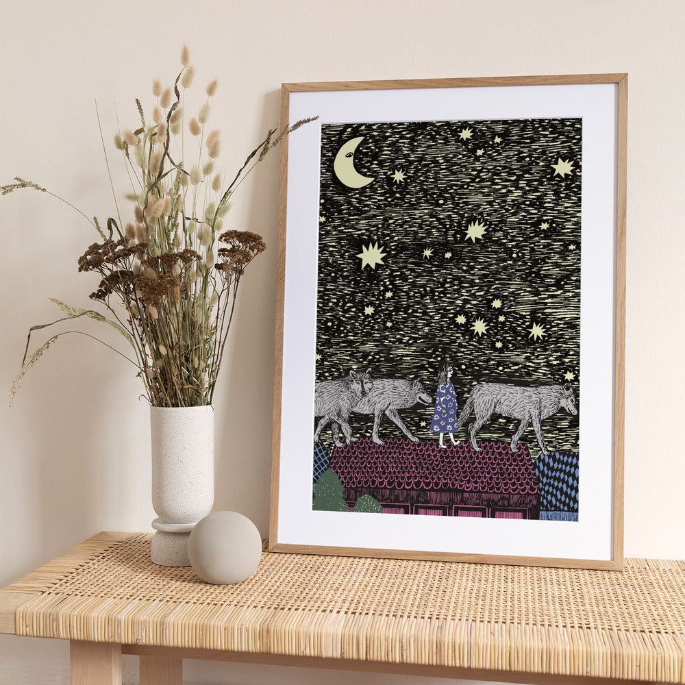 Girl With Wolves - Art Print by Kasia Walentynowicz