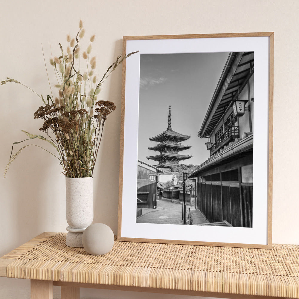 Historic Kyoto with Yasaka Pagoda - monochrome - Art Print by Melanie Viola