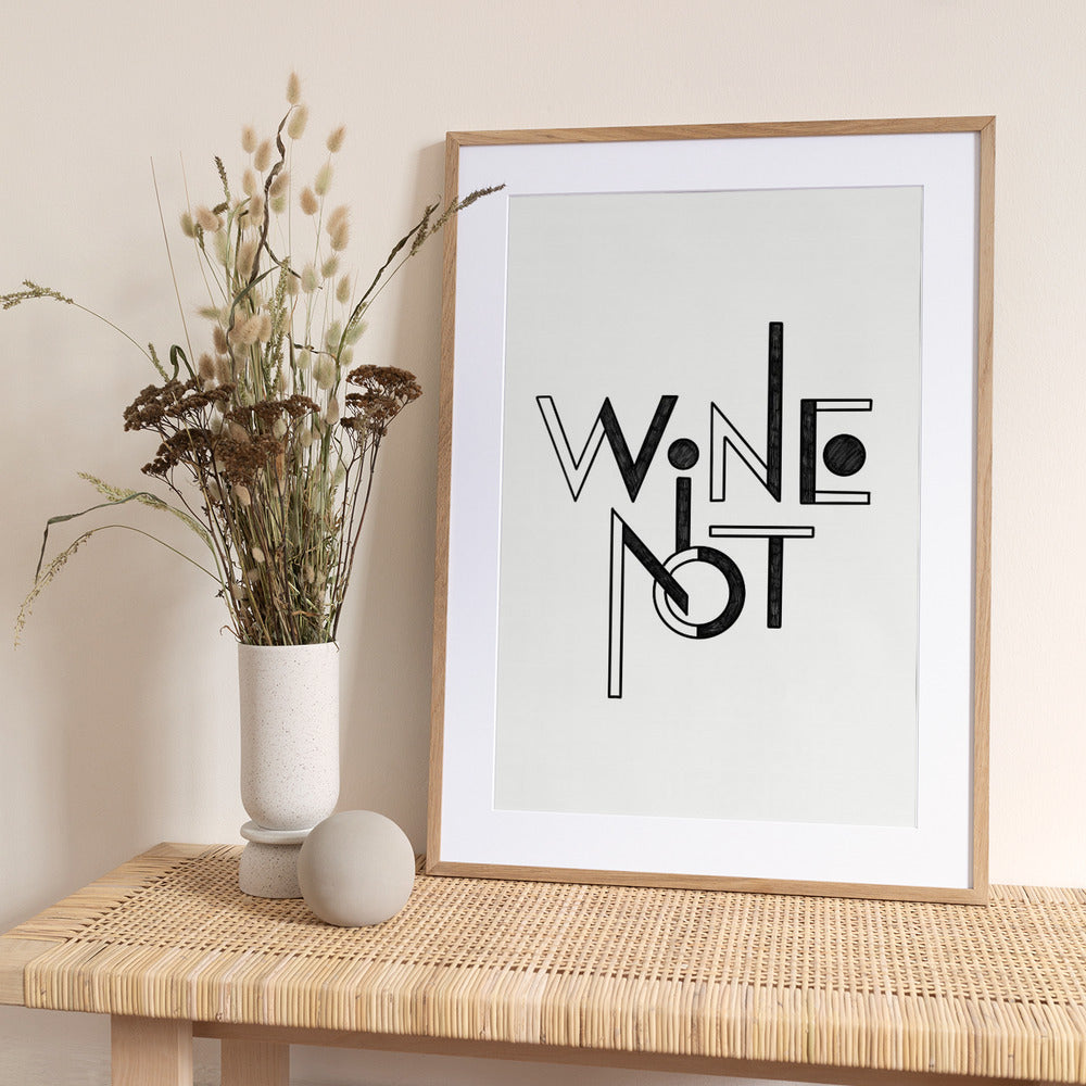 Wine Not hand-drawn text & quote - Art Print by Rio Soléy