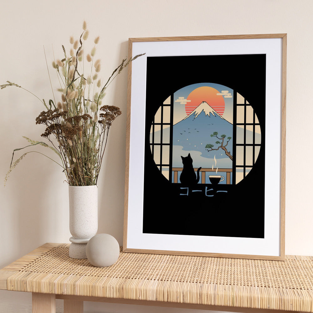 Coffee Cat In Mt. Fuji - Art Print by Vincent Trinidad