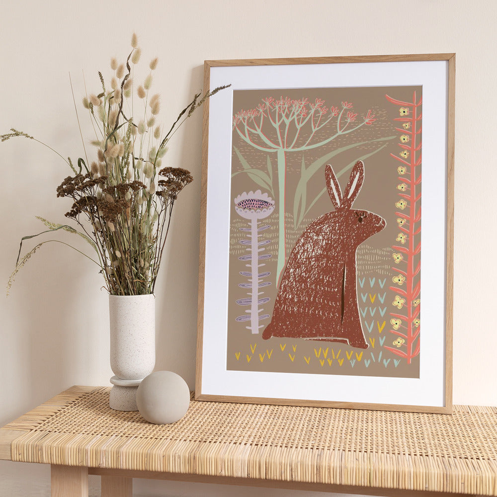 Block print brown bunny - Art Print by Annick