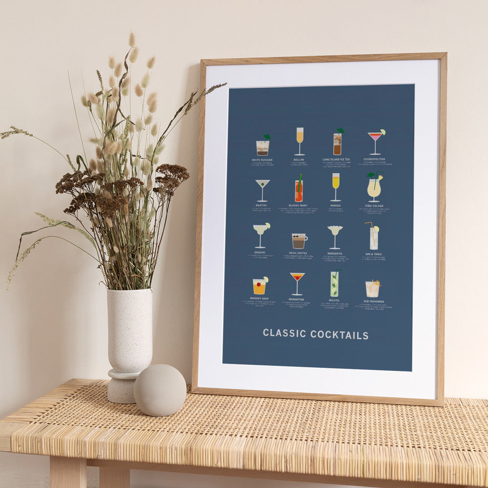 Classic Coctails poster blue - Art Print by Paperago