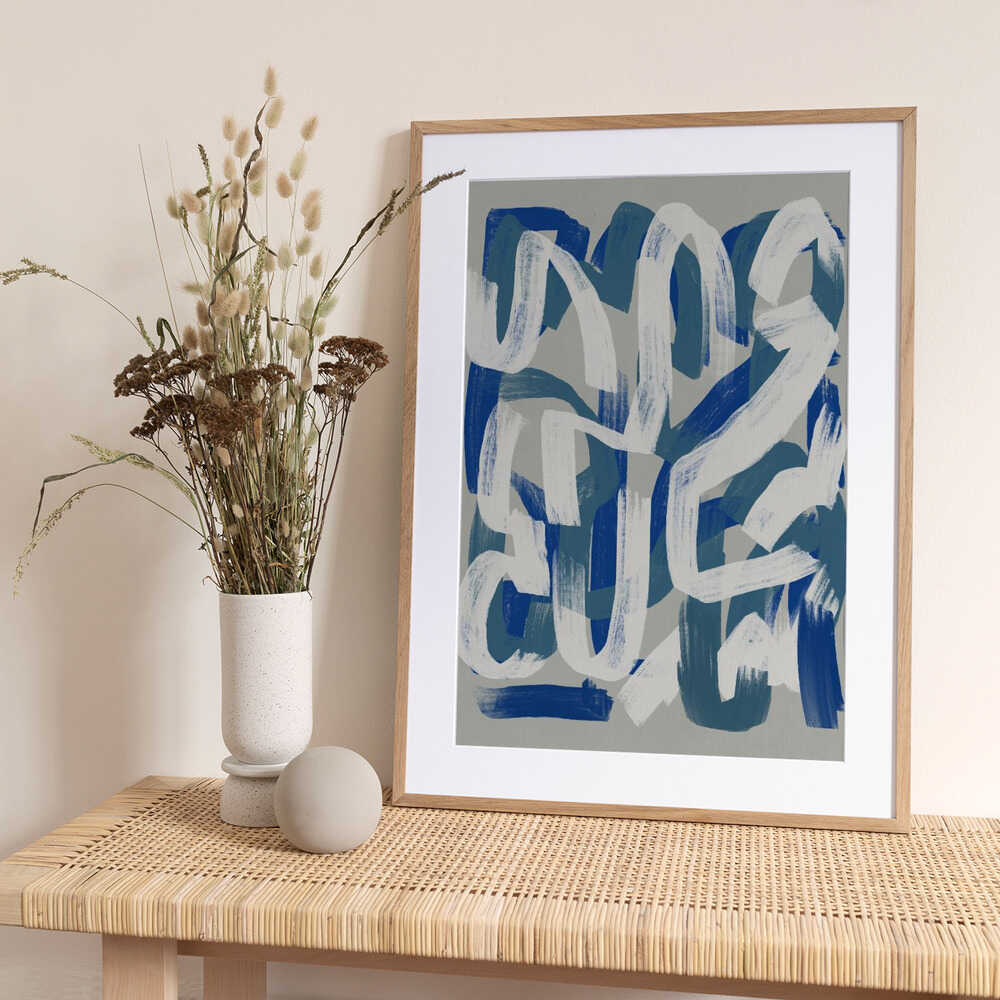 Dry brush abstract in grey and blue 02 - Art Print by Little Dean