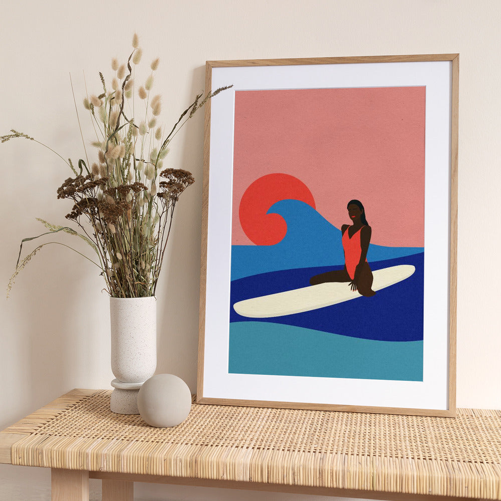 Girl On a Surfboard - Art Print by Rosi Feist