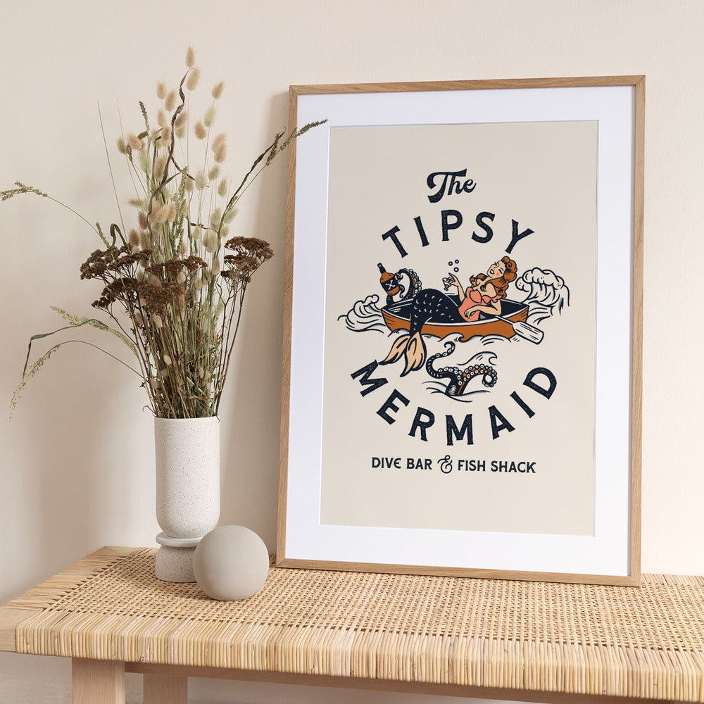 Tipsy Mermaid Dive Bar Mermaid Art - Art Print by The Whiskey Ginger