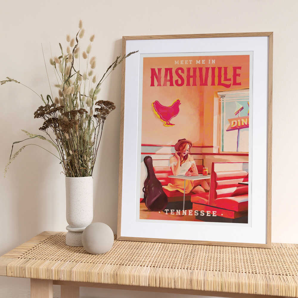Nashville Tennessee Redhead Music Poster - Art Print by The Whiskey Ginger Travel Poster