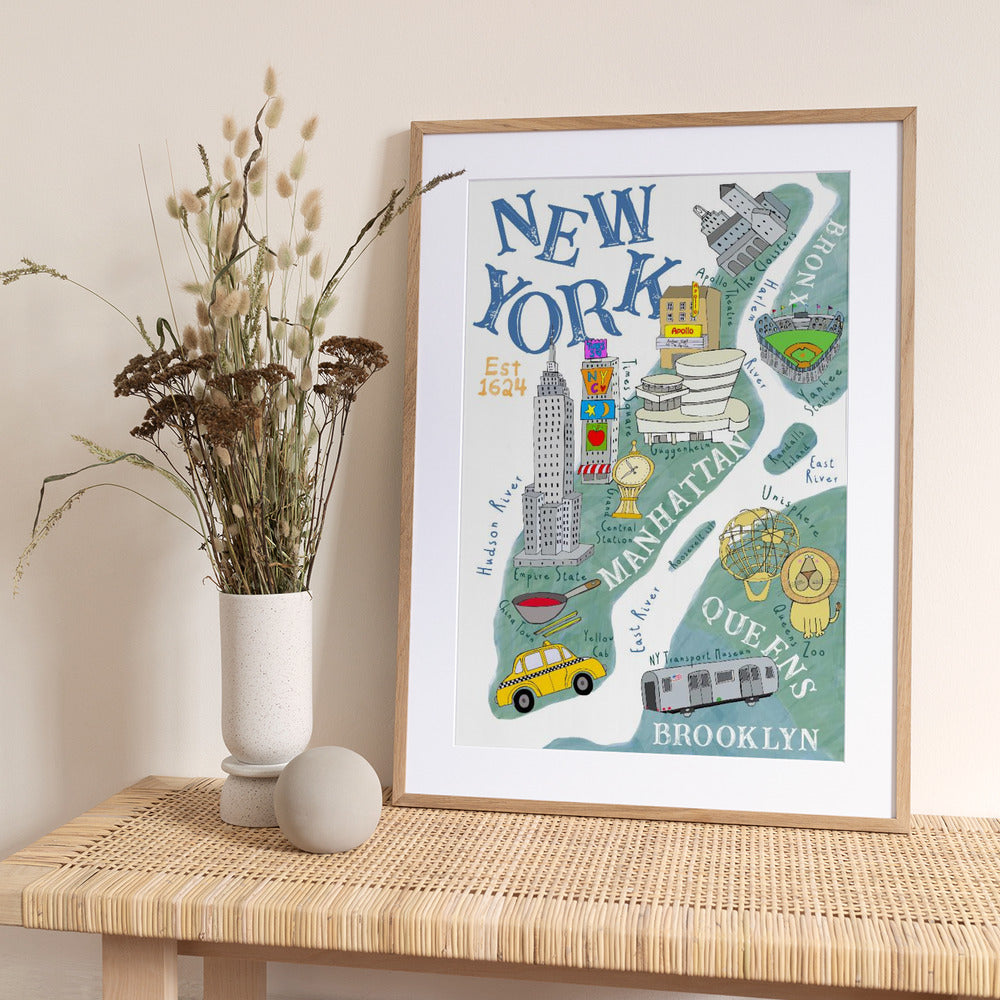 Illustrated Map of New York by Artist Carla Daly - Art Print by Carla Daly