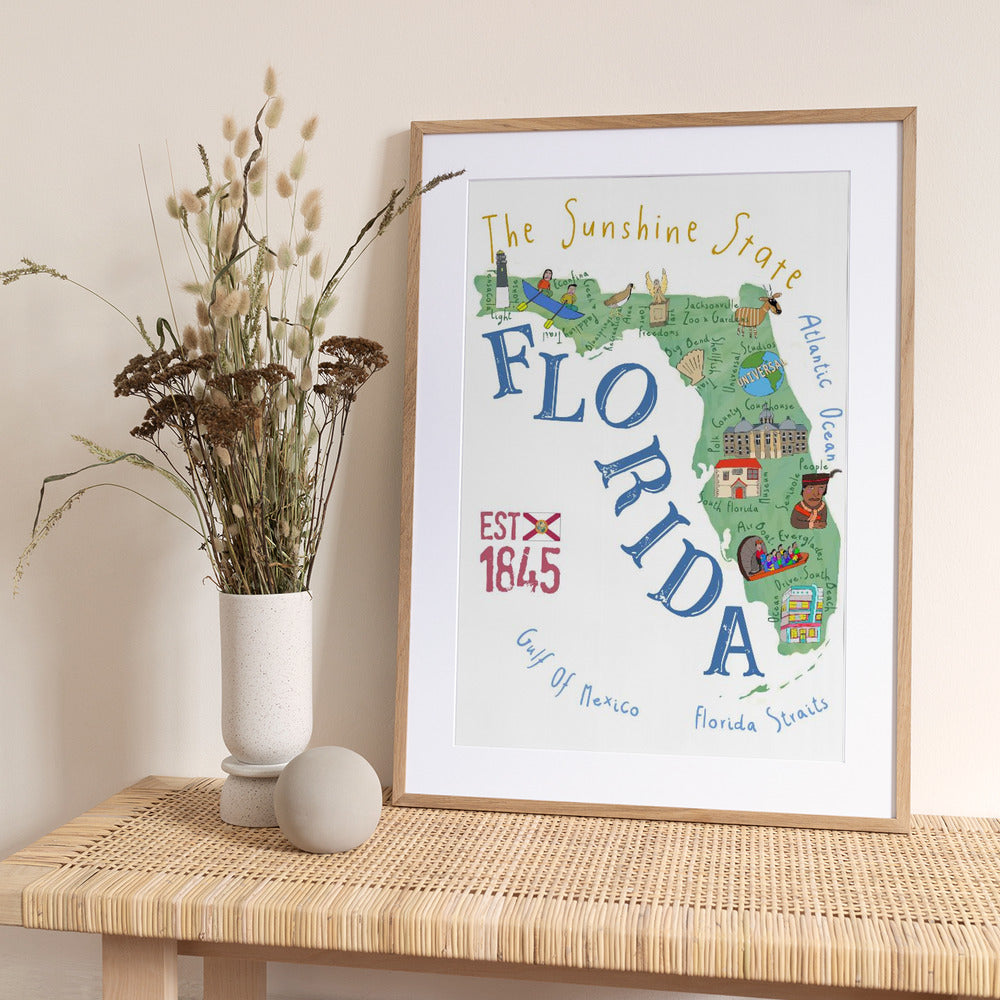Florida State Map by Artist Carla Daly - Art Print by Carla Daly