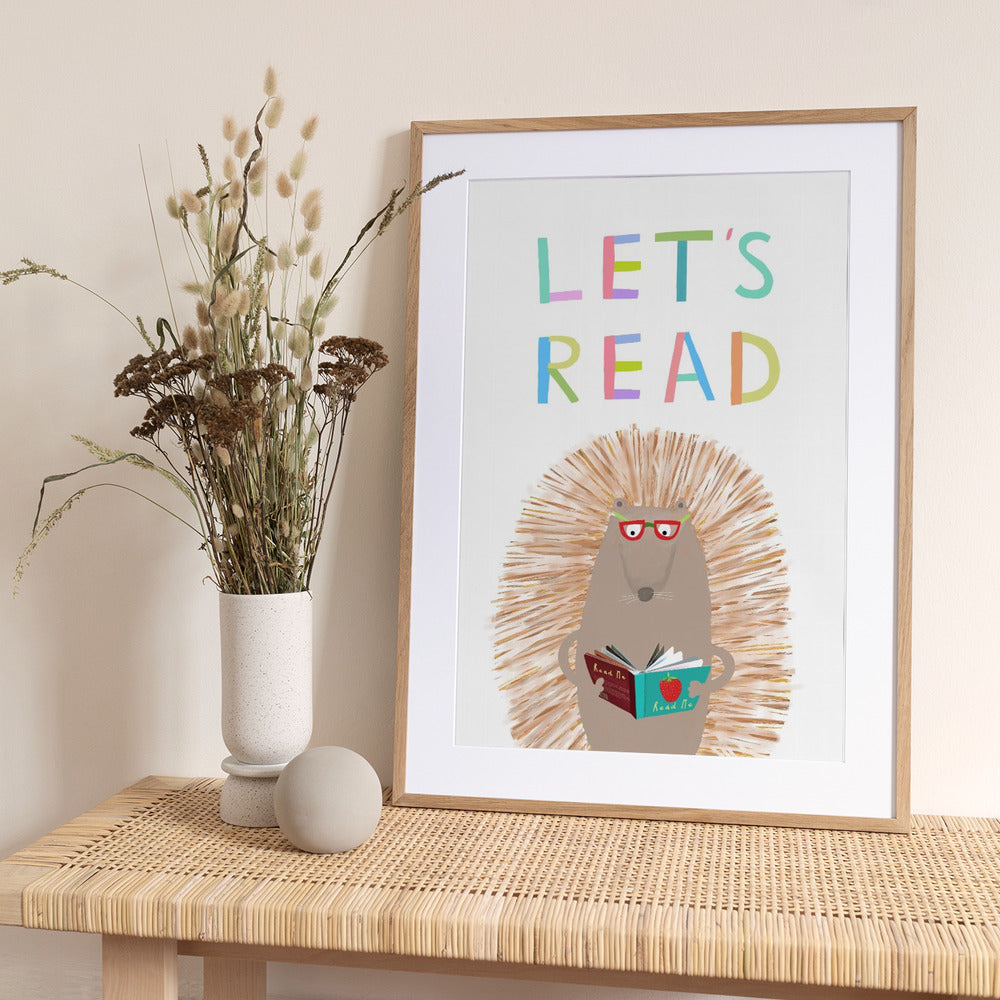 Let&#039;s Read with Cute Hedgehog by Illustrator Carla Daly - Art Print by Carla Daly