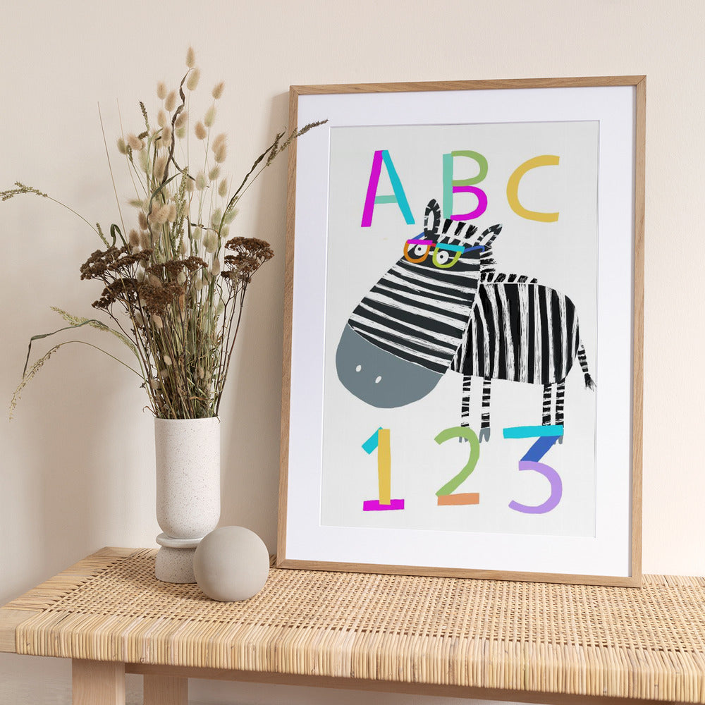 ABC and 123 Letters and Numbers with Zebra by Artist Carla Daly - Art Print by Carla Daly