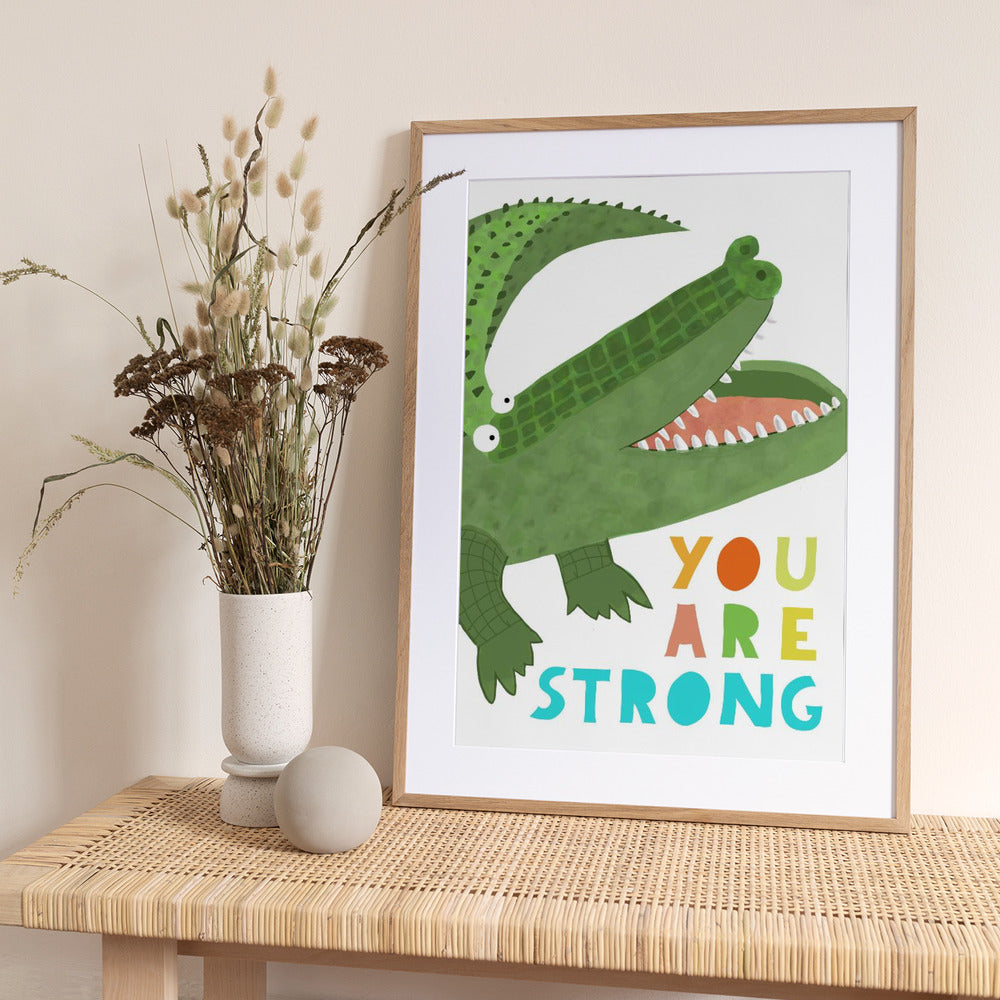 You Are Strong! Funny Alligator with Tail by Artist Carla Daly - Art Print by Carla Daly