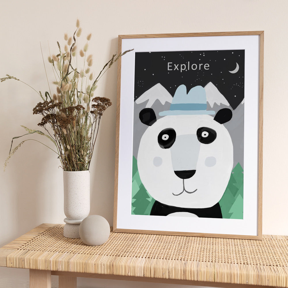 Explore the World with Cute Panda by Artist Carla Daly - Art Print by Carla Daly