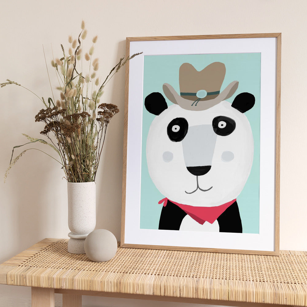 Funny Panda with Cowboy Hat by Artist Carla Daly - Art Print by Carla Daly
