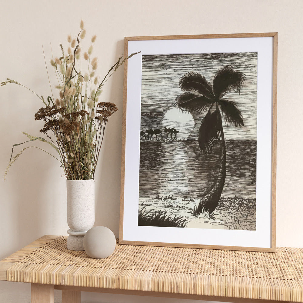 Palm in Sunset Glow - Art Print by Marika Barsrsind