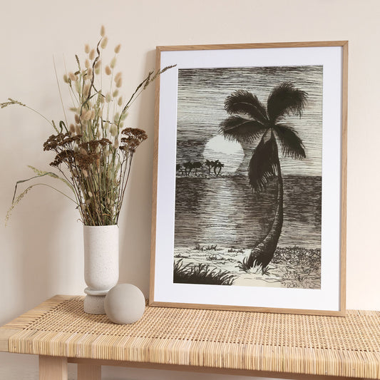 Palm in Sunset Glow - Art Print by Marika Barsrsind