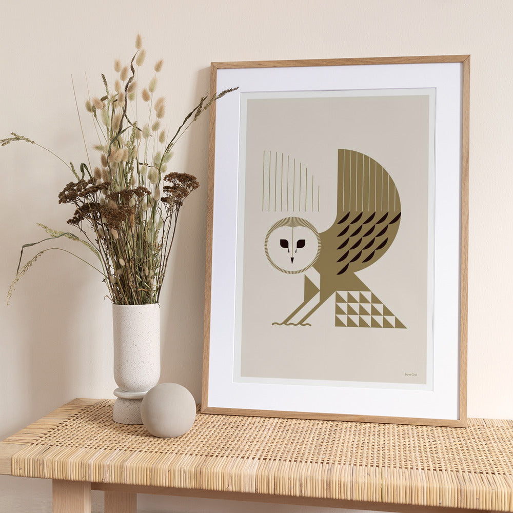 Golden Animals - Barn Owl (White) - Art Print by Studio Soleil