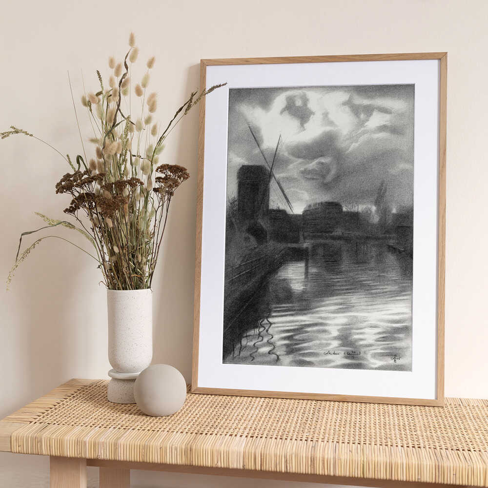 Windmill on Stormy Canal - Art Print by Corné Akkers