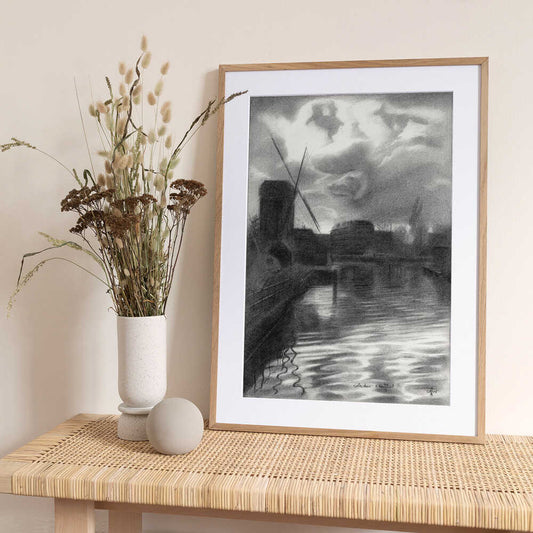 Windmill on Stormy Canal - Art Print by Corné Akkers