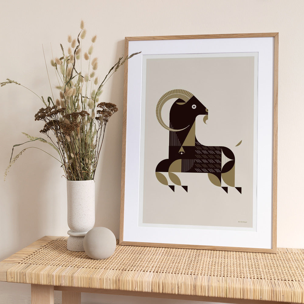 Golden Animals - Kri Kri Goat (White) - Art Print by Studio Soleil
