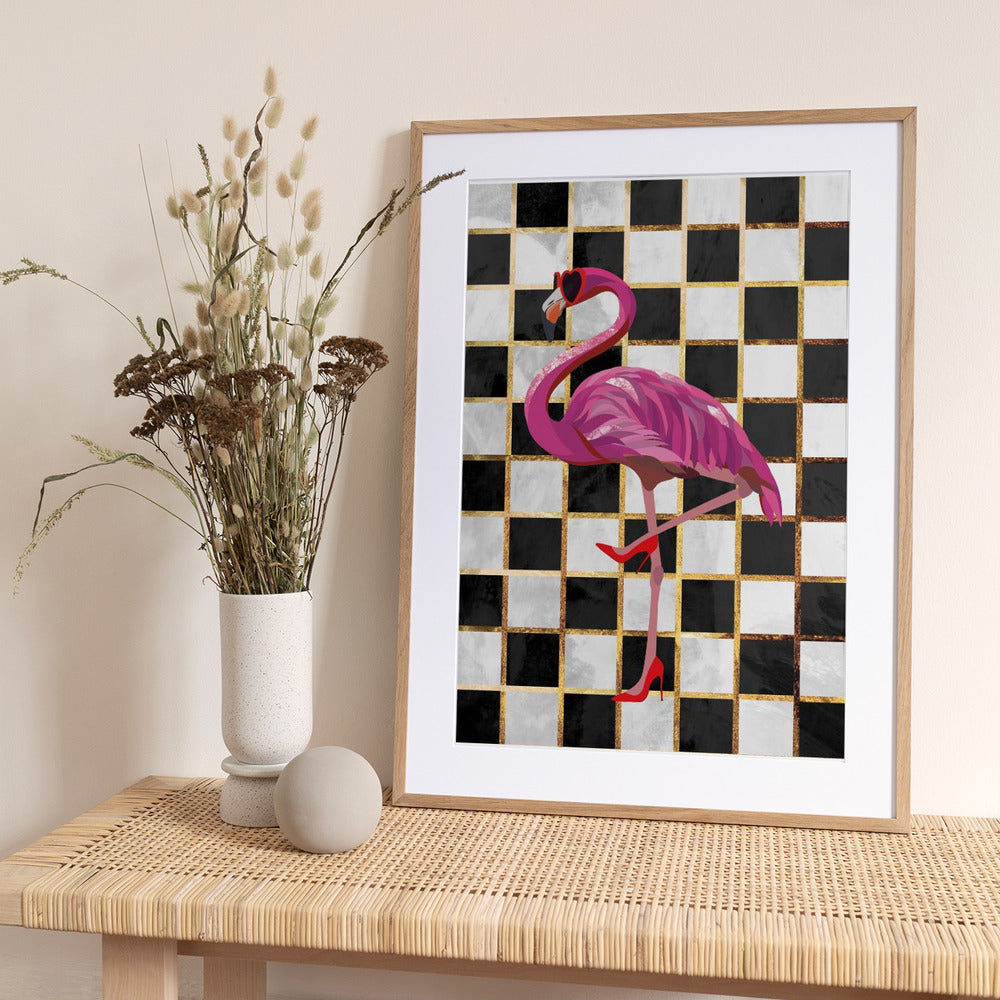 Flamingo Chekerboard - Art Print by Sarah Manovski