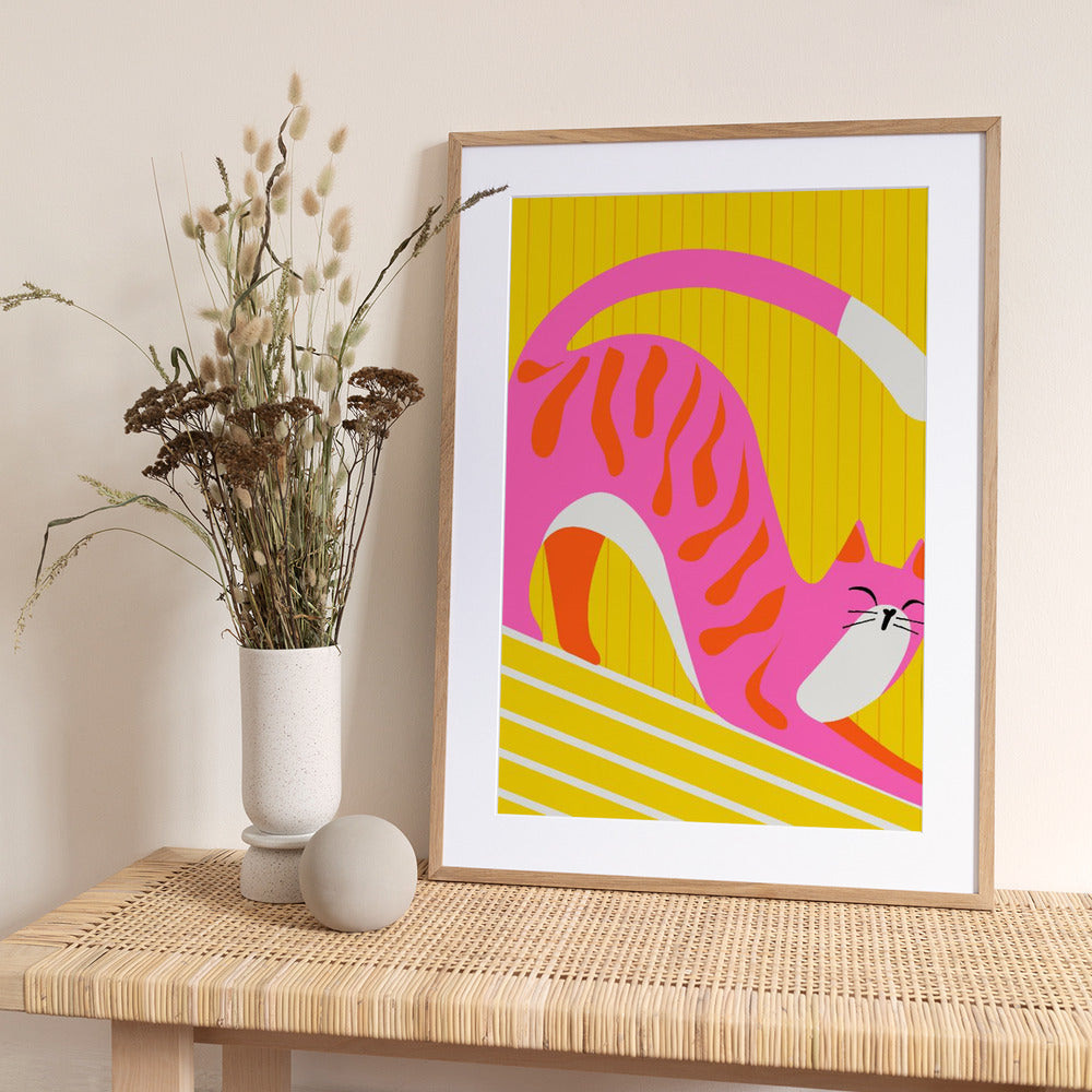 Snoozing Whiskers, Bright Adorable Cat - Art Print by Kintsugi99