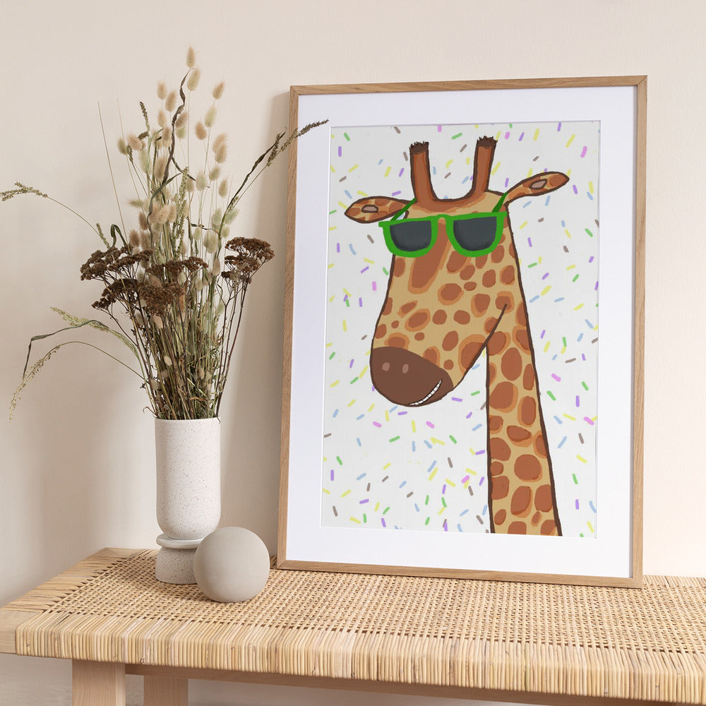 Funny Giraffe Wearing Glasses with Sprinkles by Carla Daly - Art Print by Carla Daly