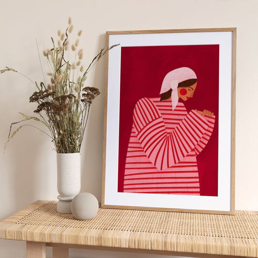 The Woman With the Red Stripes - Art Print by Bea Müller