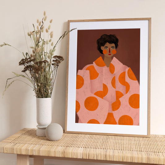 Woman With Orange Dots - Art Print by Bea Müller