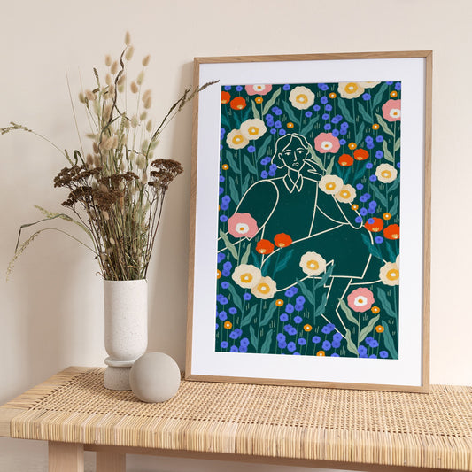 Line Lady With Florals - Art Print by Bea Müller