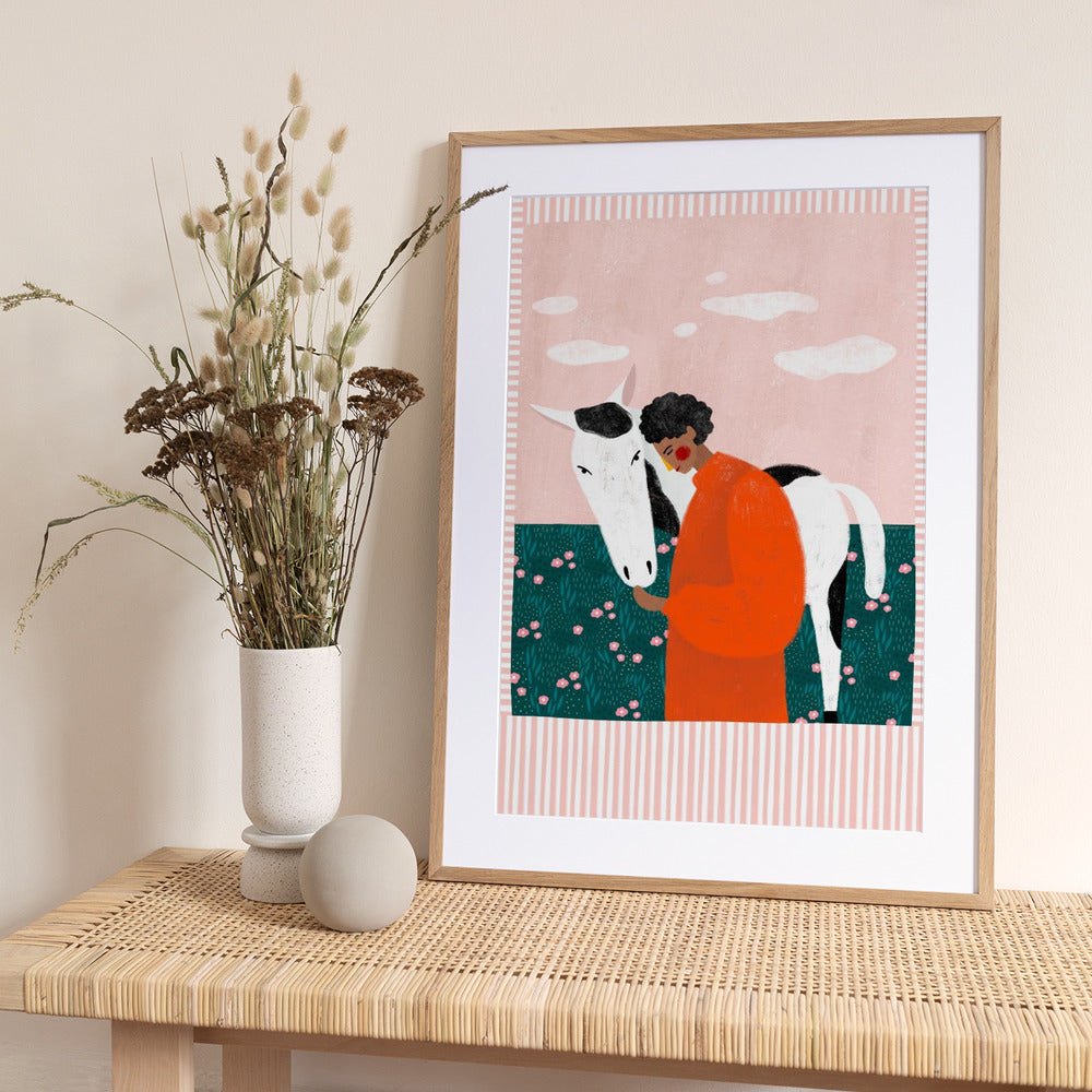 Vibrant Girl and Horse - Art Print by Bea Müller