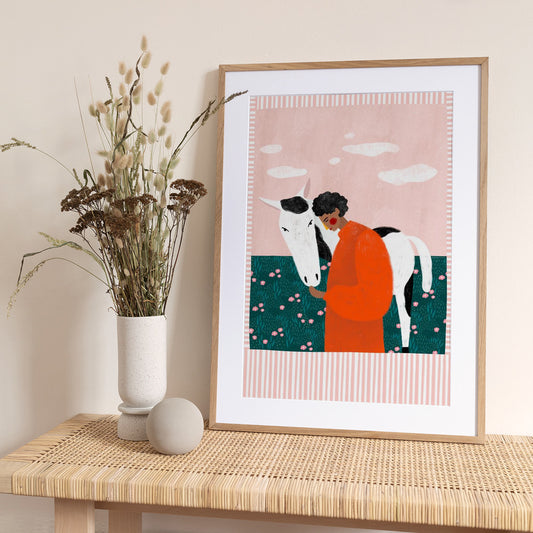 Vibrant Girl and Horse - Art Print by Bea Müller