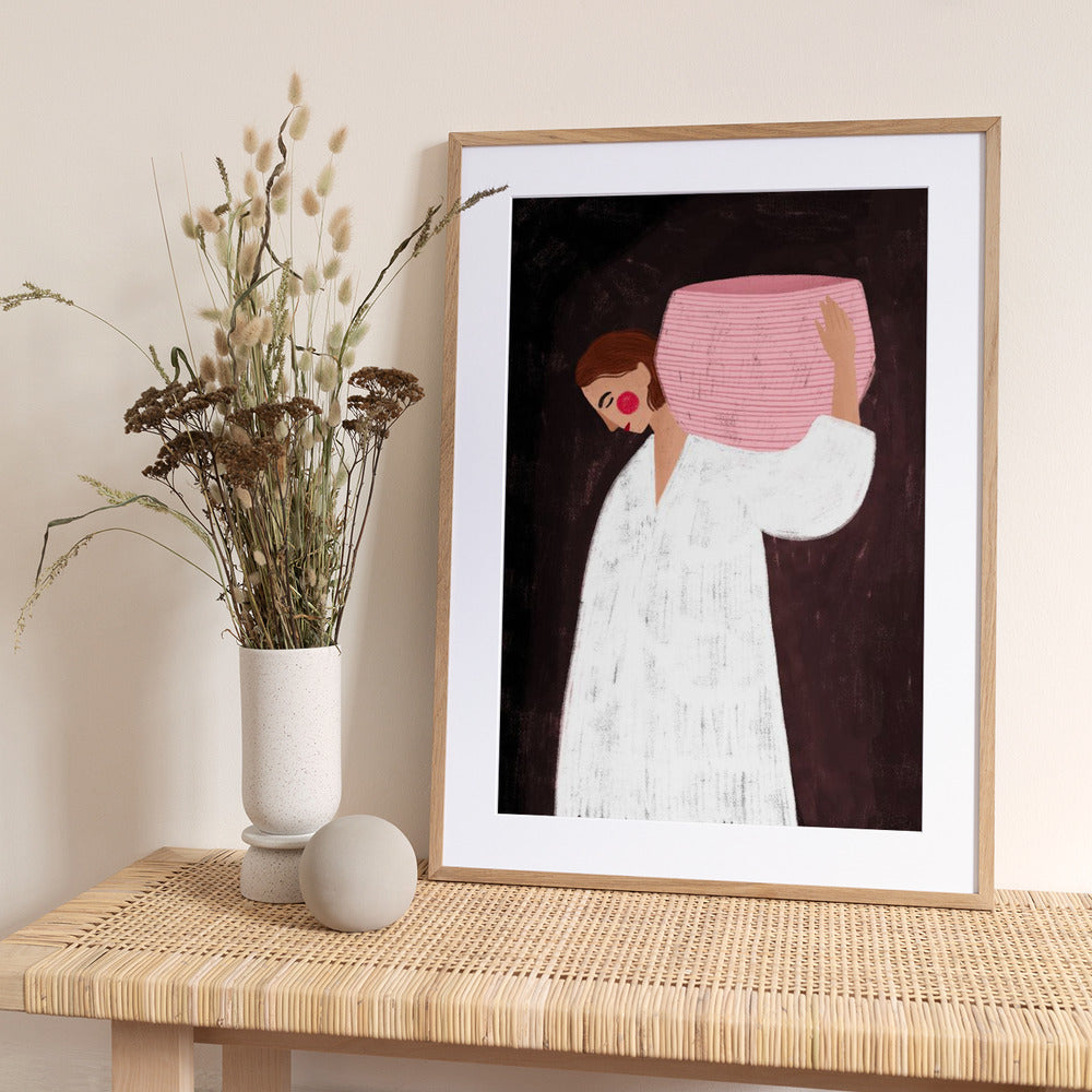 The Woman with the Pink Basket - Art Print by Bea Müller