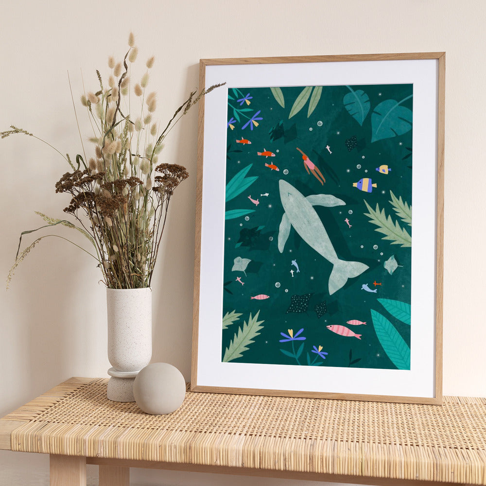 Swimming with a Whale - Art Print by Bea Müller