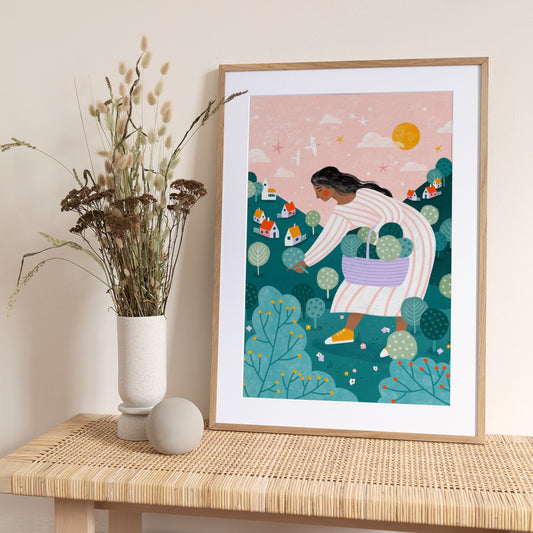 A Woman Tree Picking - Art Print by Bea Müller