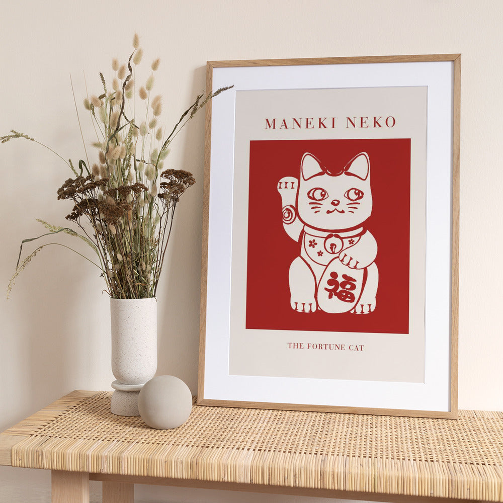 Maneki-Neko Cat Red - Art Print by KsanaKalpa