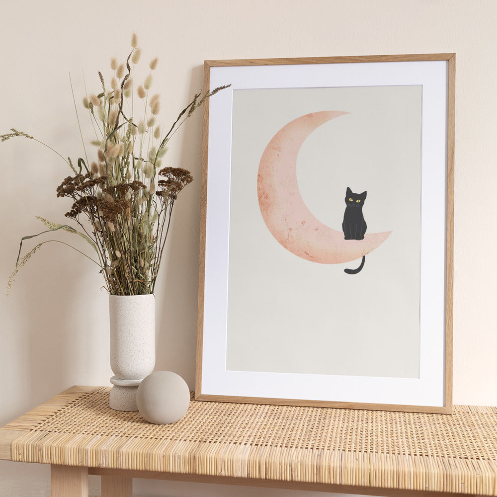 Cat Crescent Moon - Art Print by Melloi Art Prints