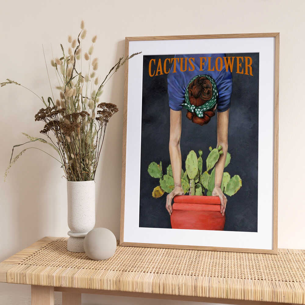 Woman Tending Cactus Flower - Art Print by Duane A. Brown