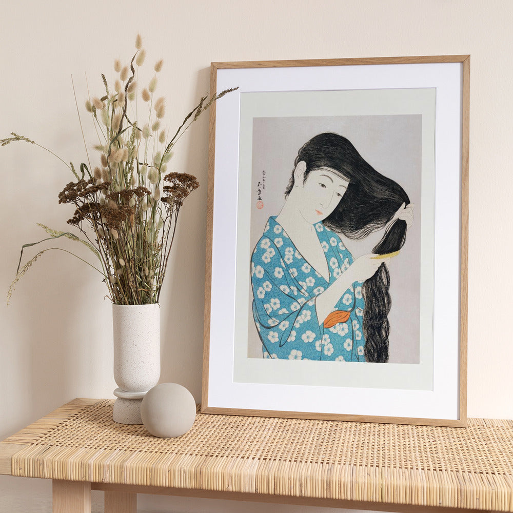 Woman Combing Her Hair (1920) - Art Print by  Goyo Hashiguchi