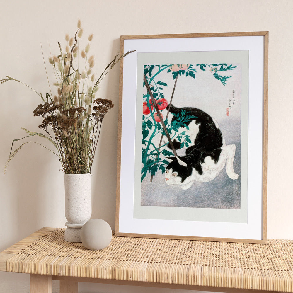 Cat With Tomato Plant (1931) - Art Print by Hiroaki Takahashi