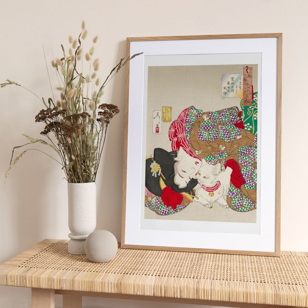 Woman With Pet Kansei Era (1888)    Boarder   By Tsukioka Yoshitoshi - Art Print by Tsukioka Yoshitoshi