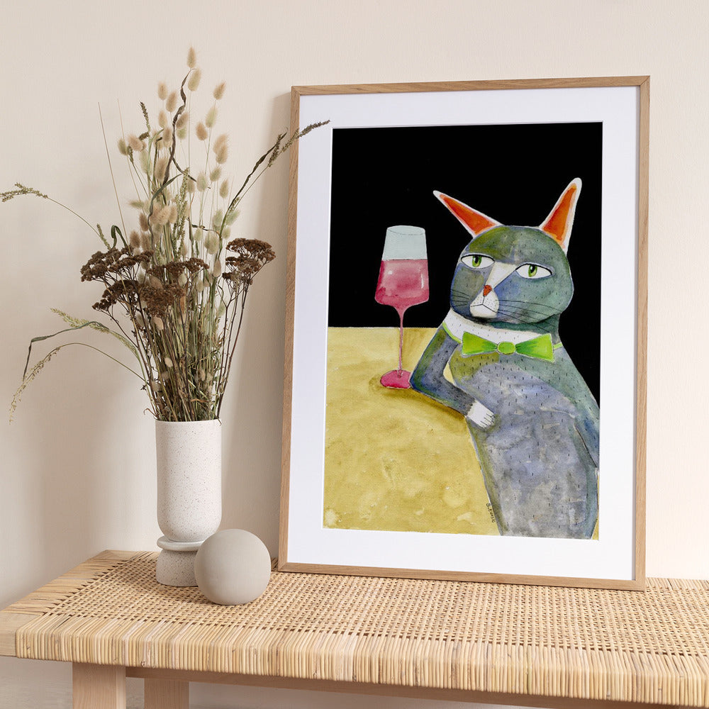 Bar Cat with Bow Tie - Art Print by Sharyn Bursic