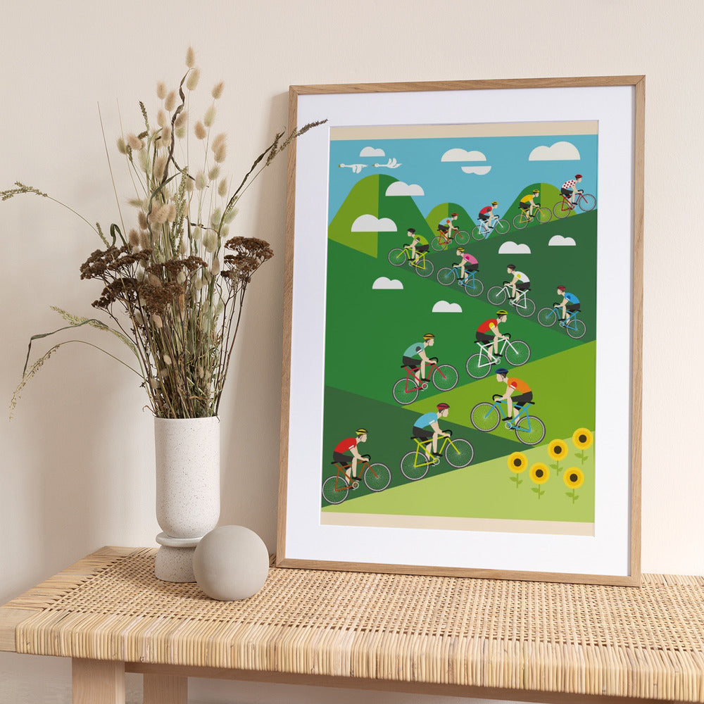 Hill Climb Cycling Art Print - Art Print by WallChart Art Studio